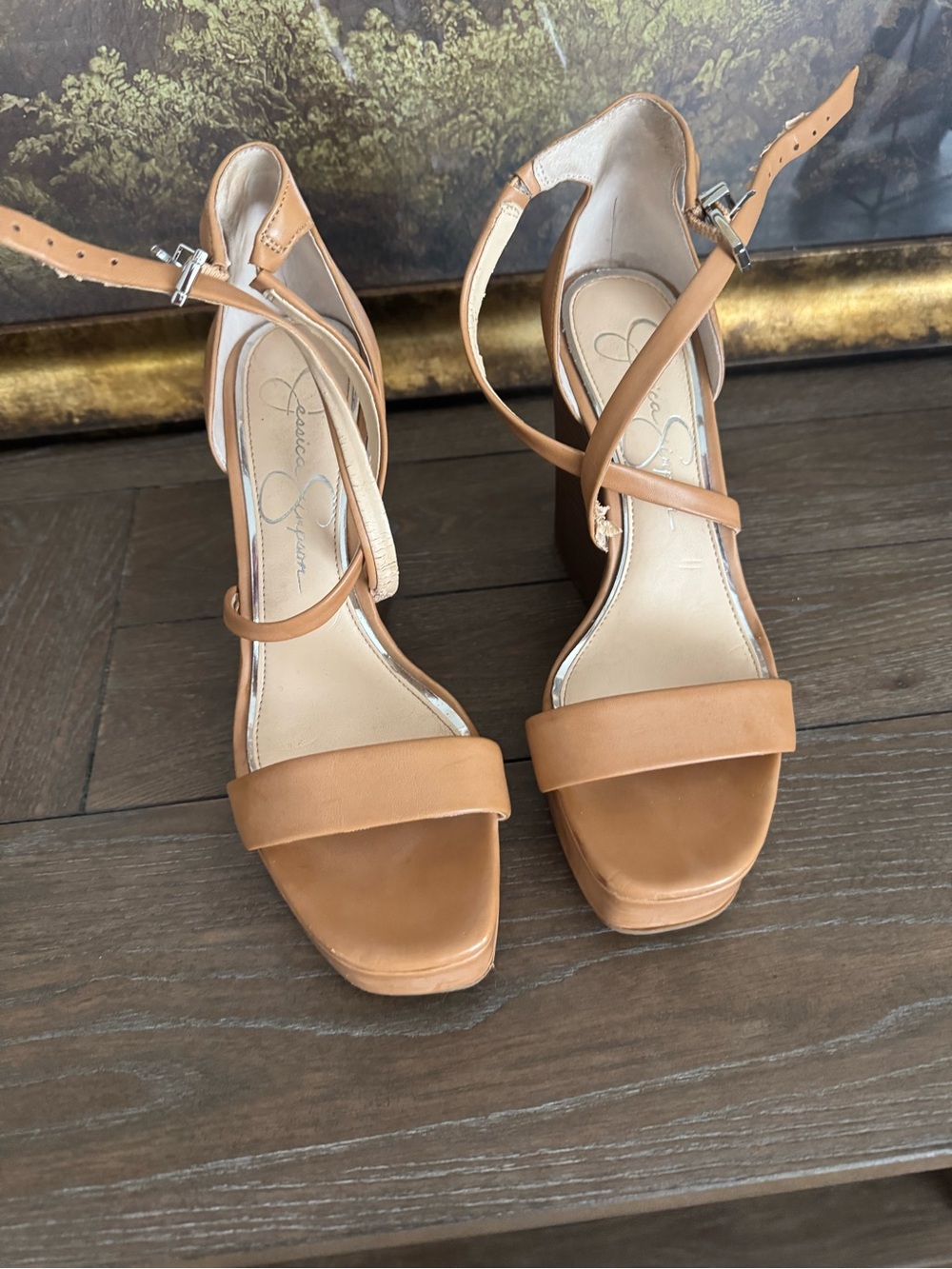 Jessica Simpson Tan Platform Ankle-Strap Heels